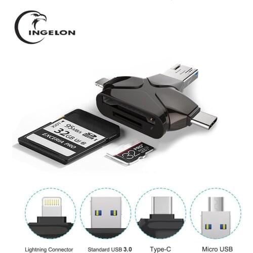 Ingelon 4 in 1 Card Reader usb-C Micro USB 3.0 MicroSD tipo C Cardreader for Android ipad/iphone plus MacBook OTG TF SD reader
