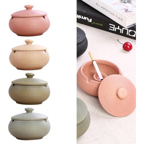 Ceramic Ashtray With Lid Windproof Ash Holder For Smokers Desktop Use