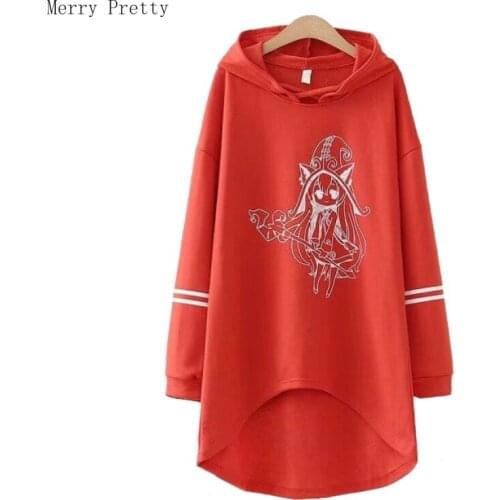 Red Long Hoodies Sweatshirts Solid Cartoon Print Casual Hooded Pullover For Women 2020 Korean Long Sleeve Ladies Daily Tops
