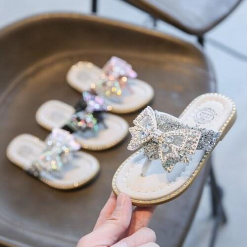 Summer New Girls Slippers Korean Fashion Princess Bow With Diamond Breathable Childrens Sandals