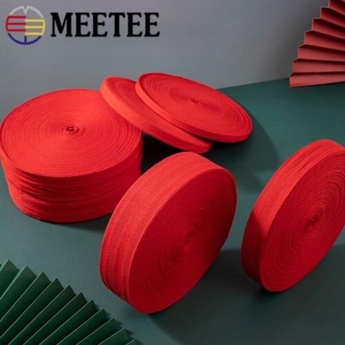 Meetee 6M/45M 10-50mm Pure Cotton Webbing Red Hemming Edging Band Belt Cloth Strips Decoration Lace Ribbon DIY Binding Webbings