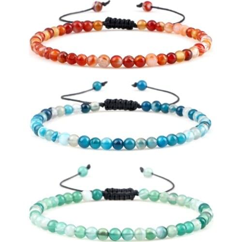 Minimalism 4MM Striped Agate Bracelet Natural Stone Onyx Beads Bracelets Couples Colorful Bangles Chain Jewelry Gift for Friends