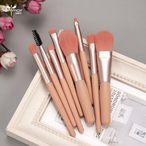 8Pcs Mini ANMOR Makeup Brush Set Foundation Highlighter Eyeshadow Blending Brushes Eyelash Eyebrow Brush For Make Up Pincel