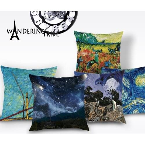 Vintage Farmhouse Throw Pillow Covers Watercolor Van Gogh Decor Cushion Cover Scenic Pillows Case Kissen Living Room Cushions