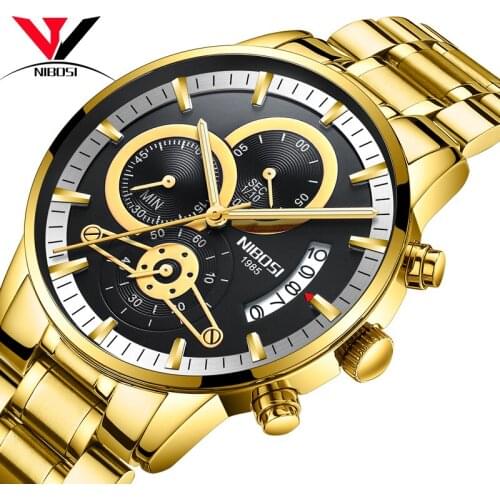NIBOSI Gold And Black Watches Men Luxury Brand Fashion Men Watch Water Resistant Drop Shipping Watch Relogio Masculino de luxo