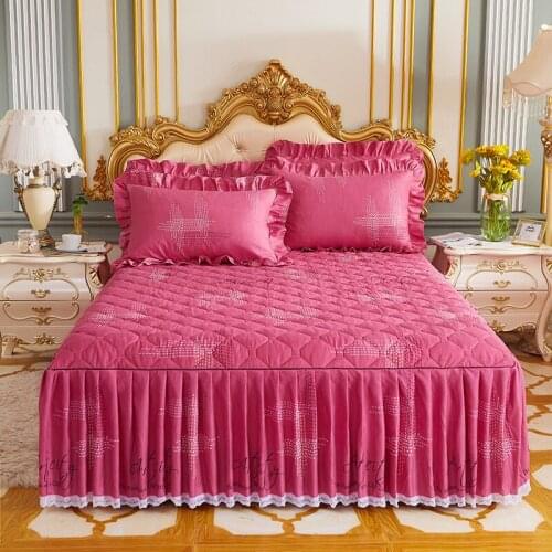 2020 new products Thickened twill sanding Bed spread Fitted Sheet Pillowcases 2/3 pcs printing Pleated lace Princess bedding