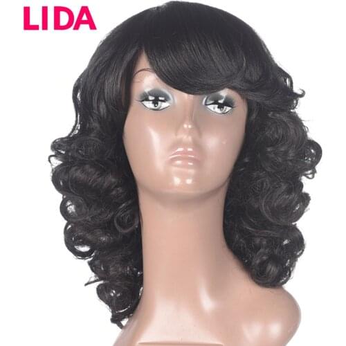 LIDA Malaysian Human Hair Wigs 150% High Density Medium length 12 Inch Curly Human Hair Wigs Non Remy Human Hair Machine Made W