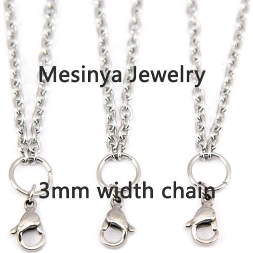 24'' 0.8mm wire 3mm width 316L Stainless steel flat cable chain for floating charm glass locket,no locket