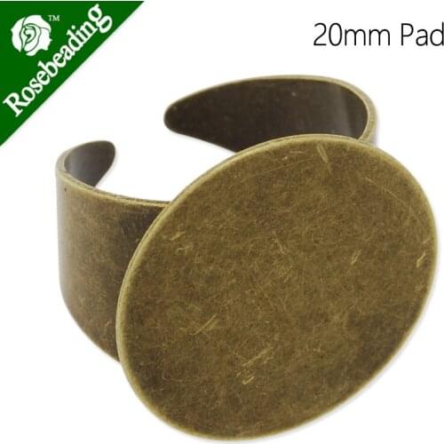 20mm antique bronze Plated Adjustable Ring Blanks Base With Pad,fit 20mm cabochon,Sold 20pcs/lot-C4663