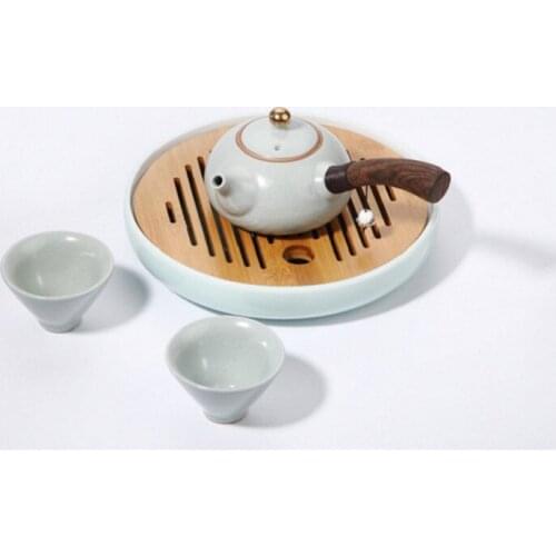 Ru Kiln Retro Opening Side Handle Pot Ceramic Kung Fu Tea Travel Tea Set Chinese Tea Infuser Ebony Handle Teapot Ceremony Gift