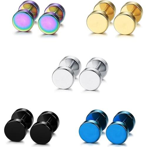 1Set Wholesale Fashion Black Steel Stainless Steel Earrings Women Mens Barbell Dumbbell Punk Gothic Stud Earring For Men