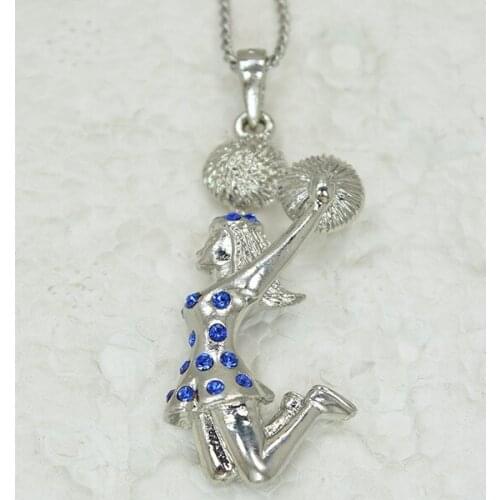 Blue Rhinestone Cheerleader cheer girl Fashion Pendant Necklaces Chain Jewelry F134 B