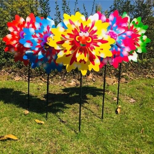 New Wind Spinner Three Layers Sunflower Outdoor Garden Decoration Windmill Pinwheel Kids Children Toys Cartoon Gifts Funny