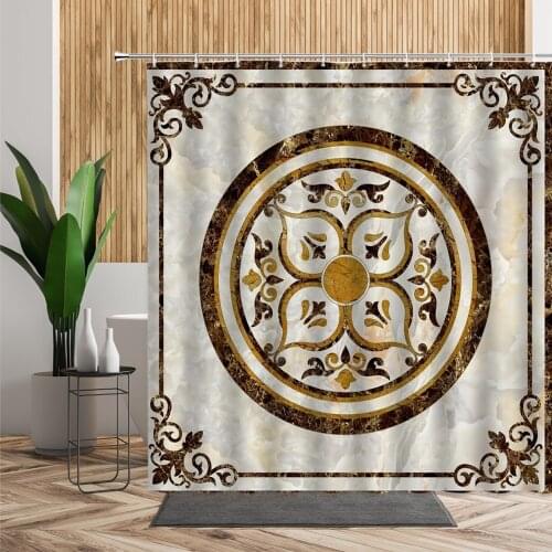 Marble Pattern Shower Curtain Bohemian Style Home Decor Background Cloth Waterproof Bath Curtains Set With Hooks Bathtub Screen