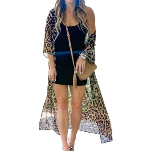 Womens Cover-Ups 2020 Leopard Print Dresses Summer Holiday See Through Bikini Beachwear Cover Up Beach Dress Lady Bathing Suit