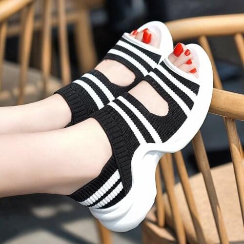 AARDIMI Summer Women Sandals Breathable Slip On Womens Walking Shoes Striped Platform Summer Shoes Gladiator Sandals Women