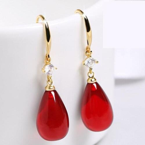 Natural Women Amber Earrings Fashion Precious Droplets Red Genuine Amber Jewelry 925 Silver Earring Lucky Amulet Gifts For Women