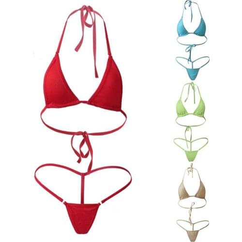Women Mini Thong Bikini Set Swimming Beachwear Bathing Suit Sexy Solid Color Mini Bra G-String Bikini Set Swimwear Swimsuit hot