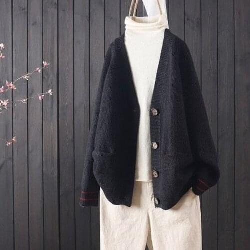 Autumn and winter new loose solid color long-sleeved v-neck buttoned knitted cardigan women casual fashion ladies sweater