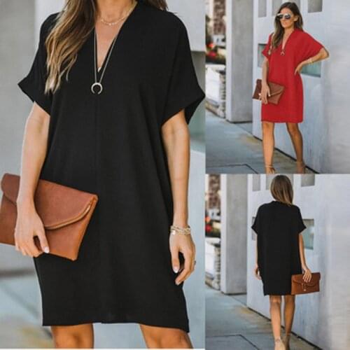 Casual Loose Dress for Women Summer Fashion Streetwear V-Neck Short Sleeve High Waist Pullovers Mini Dress 2021 New Arrival