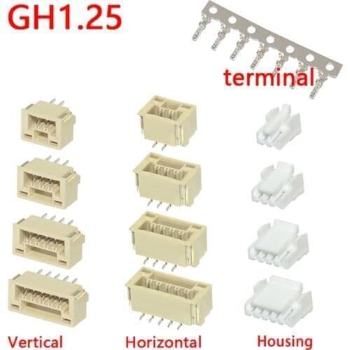 GH1.25 GH 1.25/1.27 1.25mm with lock Connector Socket Pin Header Vertical Horizontal JST Housing terminal 2 3 4 5 6 7 8 10 p