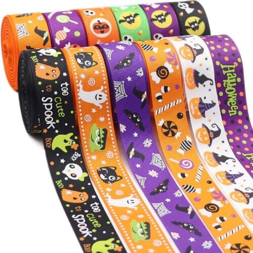 10 Yards 1'' 25MM Halloween Printed Grosgrain Ribbons For Hair Bows/ Gift Packaging DIY Handmade Materials Y2021070301