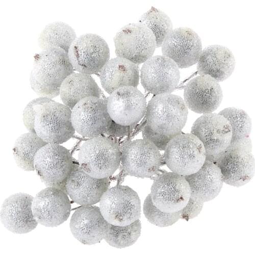 200x Mini Christmas Frosted Berry Fruit Artificial Craft DIY Decor Silver Color