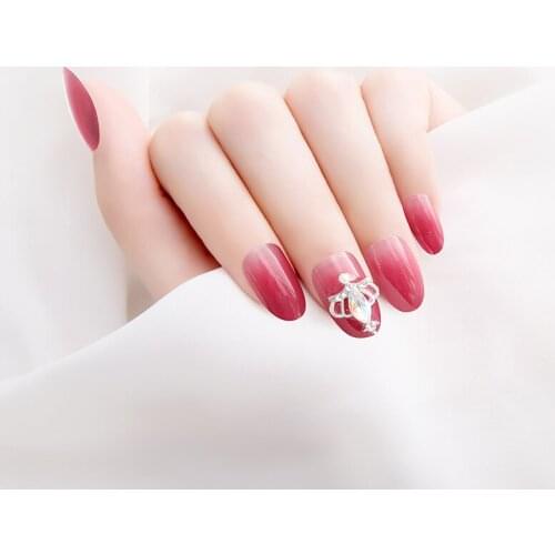 24pcs Jelly Long Nail Piece Adhesive Round Tip Manicure Patch With Glue Gradient False Nails Save Time Nail Patch Nail Sticker