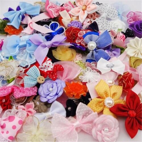 50pcs Ribbon Bows Flowers Appliques Craft Lots Mix E87