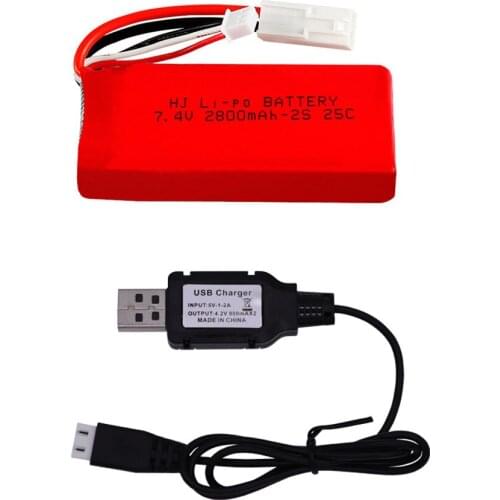 7.4V 2S 2800mAh Lipo Battery EL-2P Plug with USB Charger For FT009 2.4G Remote Control Boat speed boat Battery RC toy parts