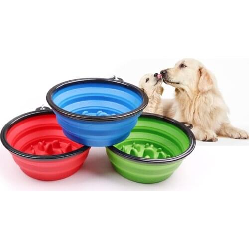 Travel Collapsible Silicone Pets Bowl Slow Food Folding Bowl Water Feeding Free Foldable Cup Dish for Dogs Cat Dropshipping