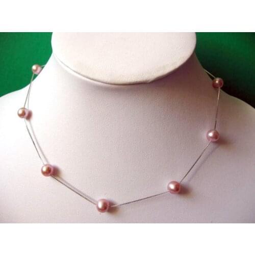 Elegant Genuine Pearl Jewellery,Beautiful Tin Cup Mauve Pink Freshwater Pearl Necklace S925 Sterling Silvers Chain Necklace