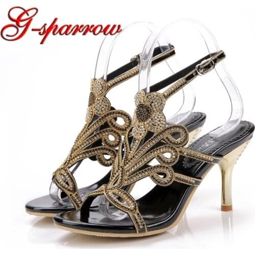 Customized Summer Sandals Genuine Leather Thin Heel Party Sandal Luxury Black Rhinestone Cinderella Prom Shoes Plus Size 43 44