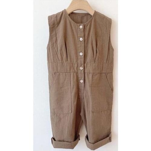 Kids Overalls New Summer Baby Boys Girls Solid Button Vest Jumpsuit Clothes Baby Clothing Newborn Loose Trousers Infant Onesies