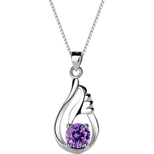 70% Hot Sale Women Shiny Zircon Inlaid Angel Wing Pendant Fashion Jewelry Necklace Accessory