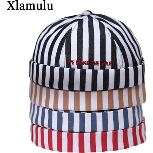 Stylish Stripe Cotton Skullcap Sailor Cap Rolled Cuff Retro Brimless Beanie Hat Womens Beanie Harbour Hat Hip Hop Docker Cap
