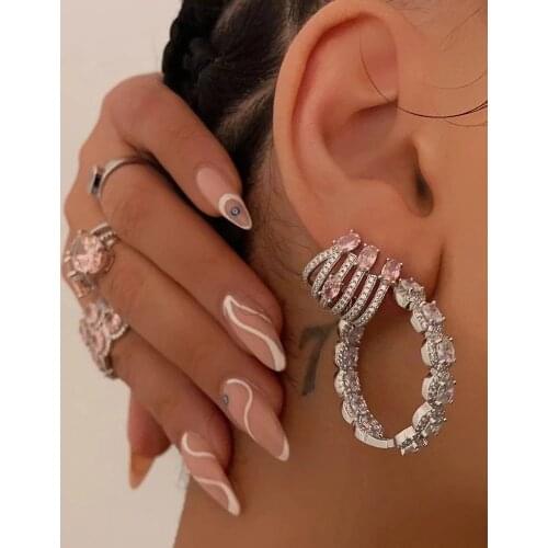 Fashion 35mm oval cz paved heavy large round hoop earring with gold silver plated women Hip Hop Fashion huggie earring jewelry