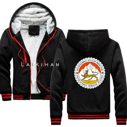 South Ossetia Shield Coat of Arms New Men Hoodies Winter Thick Warm Fleece Zipper Men Hoodies Coat Sportwear Male Streetwear