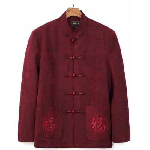 New Arrival Burgundy Mens Jacket Coat Tragitional Chinese Style Embroidery Outwear Tang Clothing Size M L XL XXL XXXL 2722-1