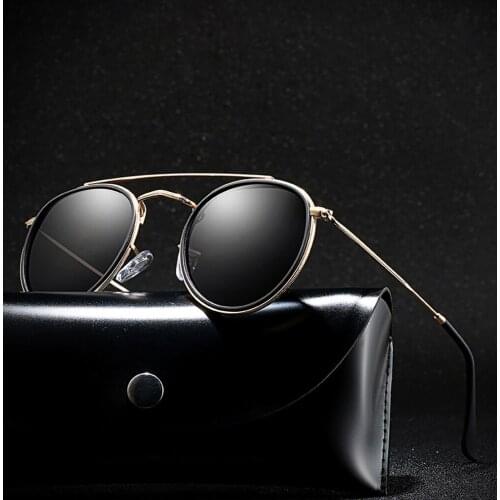 Men Pilot Double Bridge Outdoor Sports Round Alloy Oversized Polarized Sunglasses Custom Made Myopia Lens -1 to -6