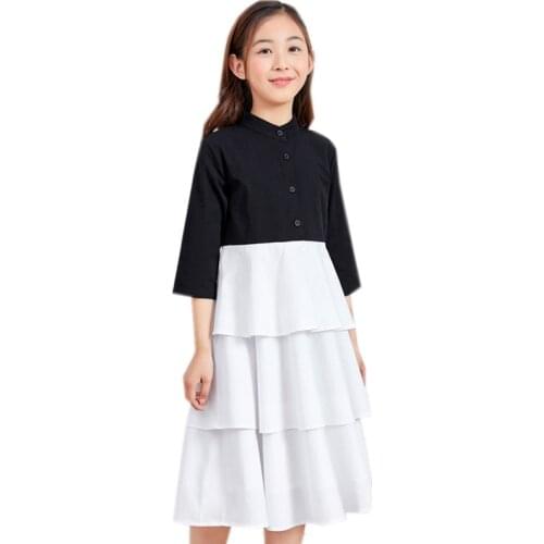 4 to 14 years kids & teen girls summer color block cotton ruffle layered flare dress girl fashion three quarter sleeve dress