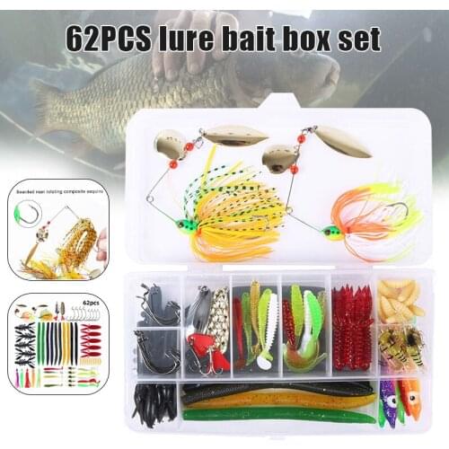 62pcs Fishing Lure Set Kit Soft and Hard Lure Baits With Box Wide Variety Finshing Accessory WHShopping