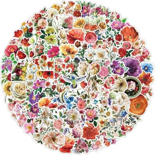 100PCS Beautiful Colorful Mixed Pretty Flower Blooming Stickers Laptop Guitar Luggage Kid Classic Toys Decal Graffiti Sticker F5