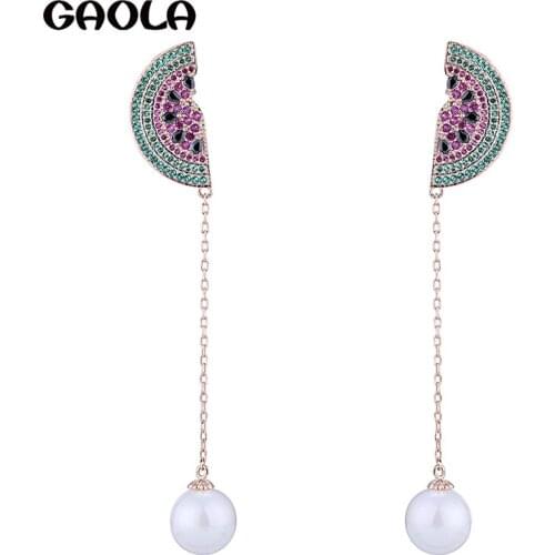 GAOLA New Fancy Long Semicircle Earring Clear AAA Cubic Zircon Imitation Pearls Dangle Earrings Sexy Women Luxury Jewelry