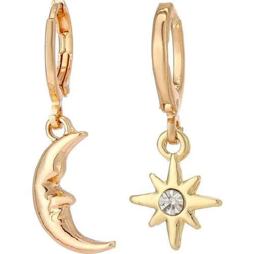 Lost Lady New Fashion ING Earrings Simple And Lovely Star And Moon Diamond Earrings Light Luxury Alloy Jewelry Wholesale Direct