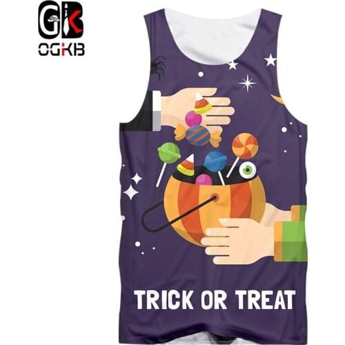 OGKB Mens New Creative Street Clothing 3D Printed Funny Trick Or Treat Candy Tank Top Halloween Big Size Man 6XL