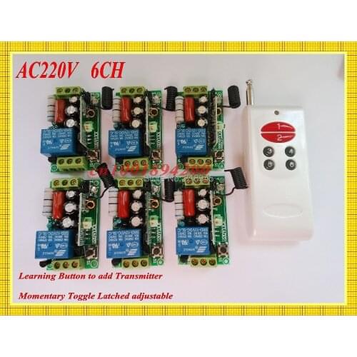 AC220V 6CH Remote Control Switch 6Receiver Transmitter Long Range Home Light Lamp LED Remote Controller Learn Code Remote Switch