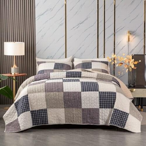 Lattic Bedspread on the Bed 3pcs Quilt Set Patchwork Cotton Pillowcase Queen Size Coverlet Summer Blanket for Double Bed CHAUSUB