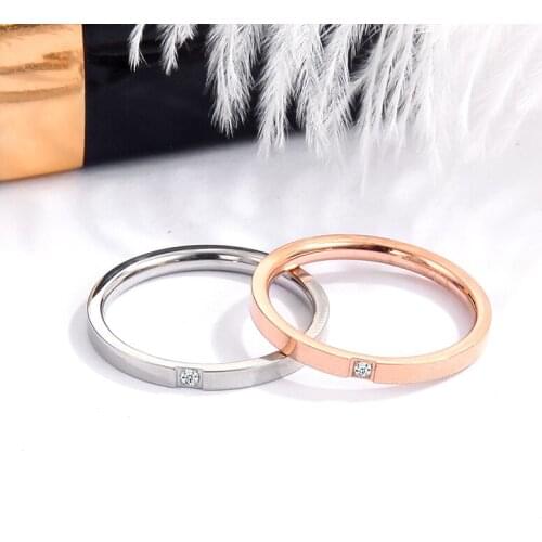 YUN RUO Simple Zirconia Couple Ring Rose Gold Color Fashion Titanium Steel Jewelry Birthday Gift Woman Never Fade Drop Shipping