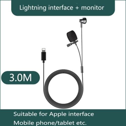 3m Wired Mini Portable Microphone Monitor for iPhone Lightning Type C 3.5mm Laptop PC Clip-on Recording Microphone Headset